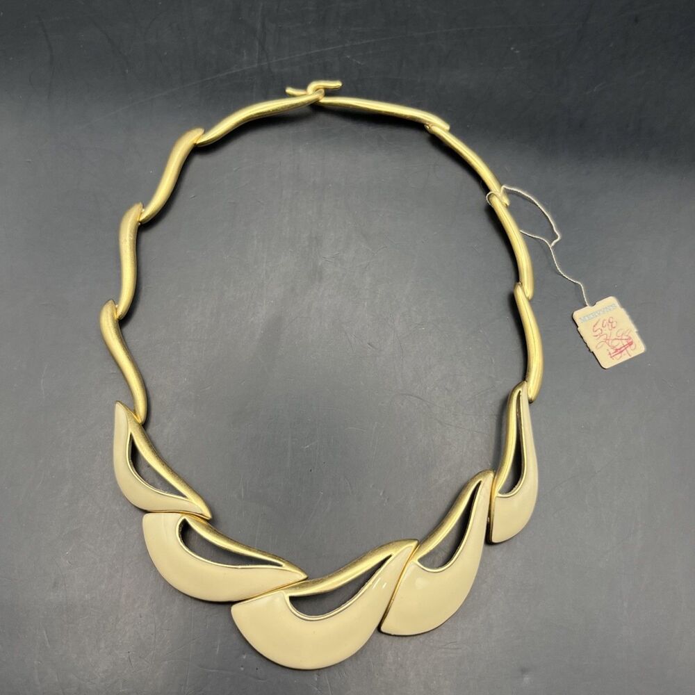 Vintage Trifari Bib Collar Necklace Gold Tone Bar Link Abstract Design 1980s - Picture 5 of 9